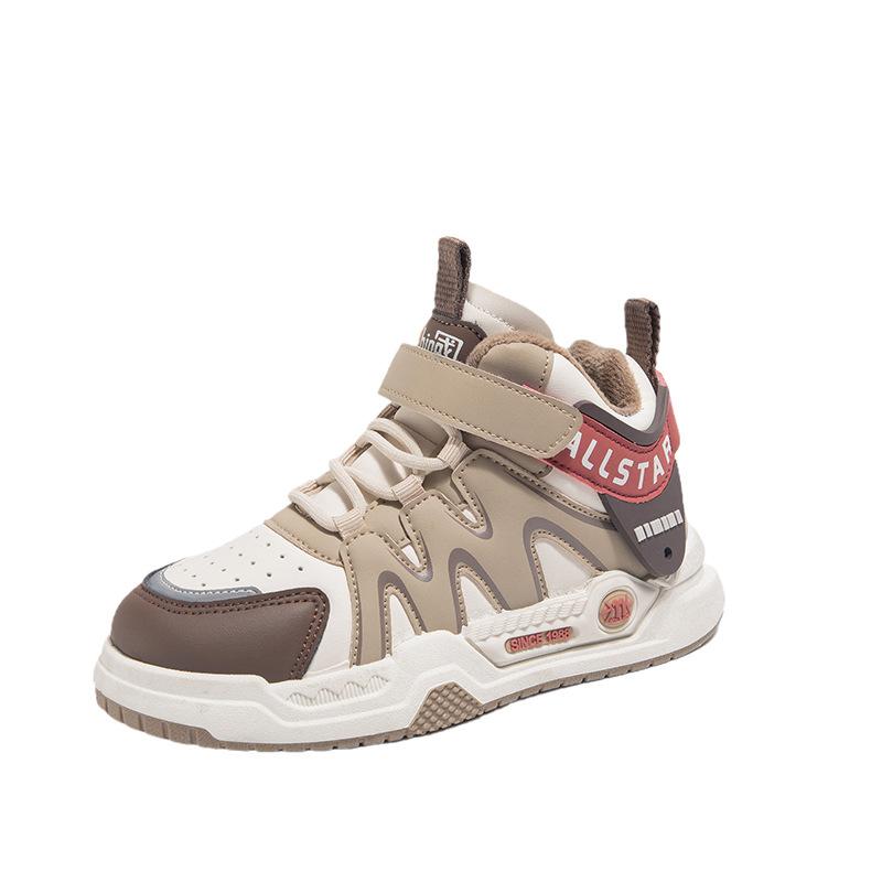 2025 autumn and winter new children's sports shoes fleece soft sole medium and older children's fashion board shoes boys and girls casual shoes tide