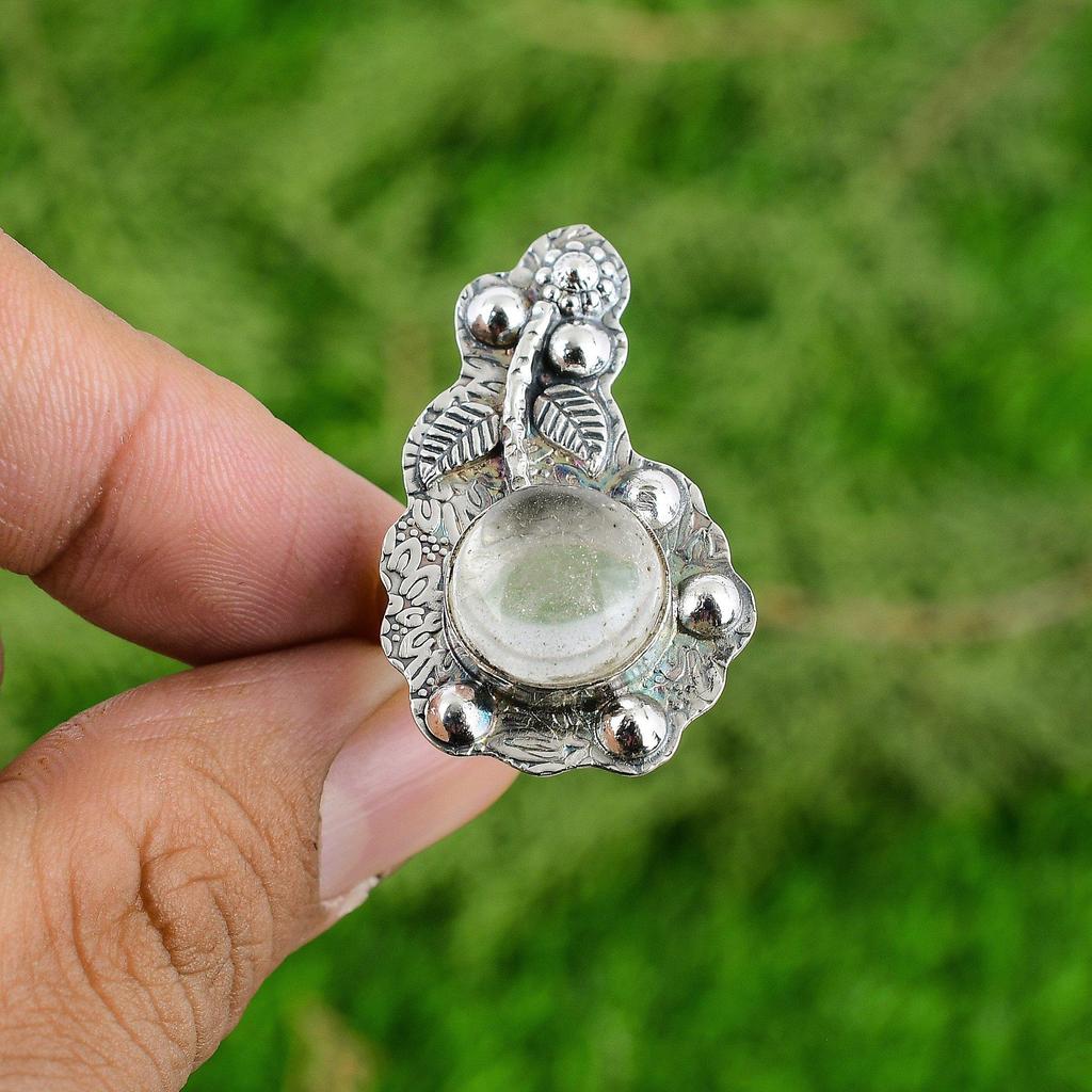 Sterling Silver Round Moonstone Gemstone Statement Birthday Flower Ring Jewelry
