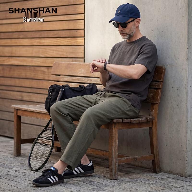 SHANSHAN Men's 100% Linen Breathable Short Sleeve T-Shirt & Shorts Set
