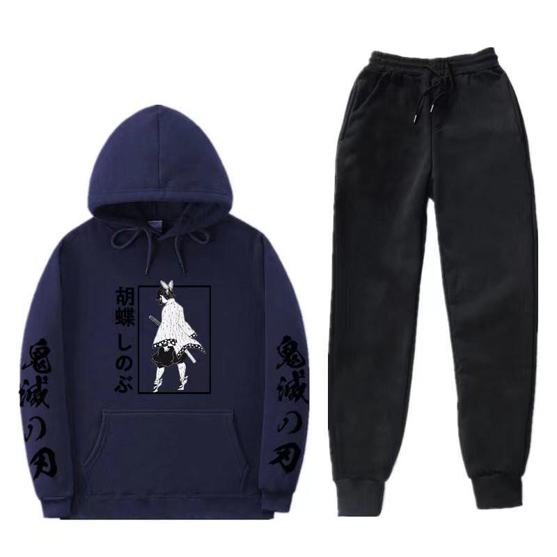 Unisex Anime-Inspired Hooded Sweatshirt Set Winter Thick Cotton Blend Tracksuit Teens Adults