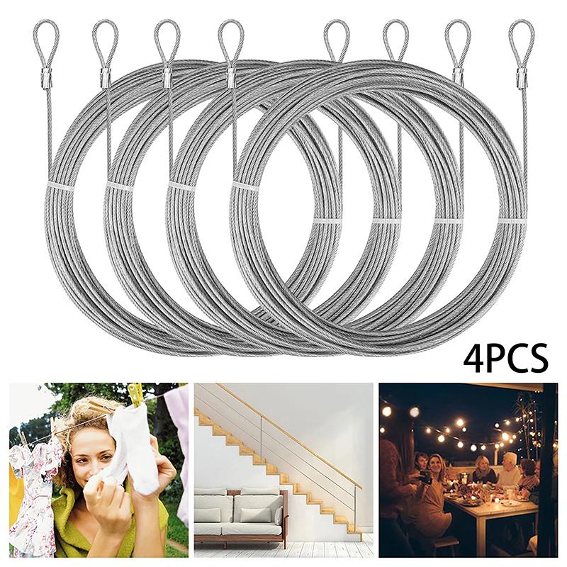 

4Pcs 2M Stainless Steel Wire Canopy Rope Fishing Lifting Cable Clothesline Diameter 2Mm Shade Sail Awning Rustproof Kit