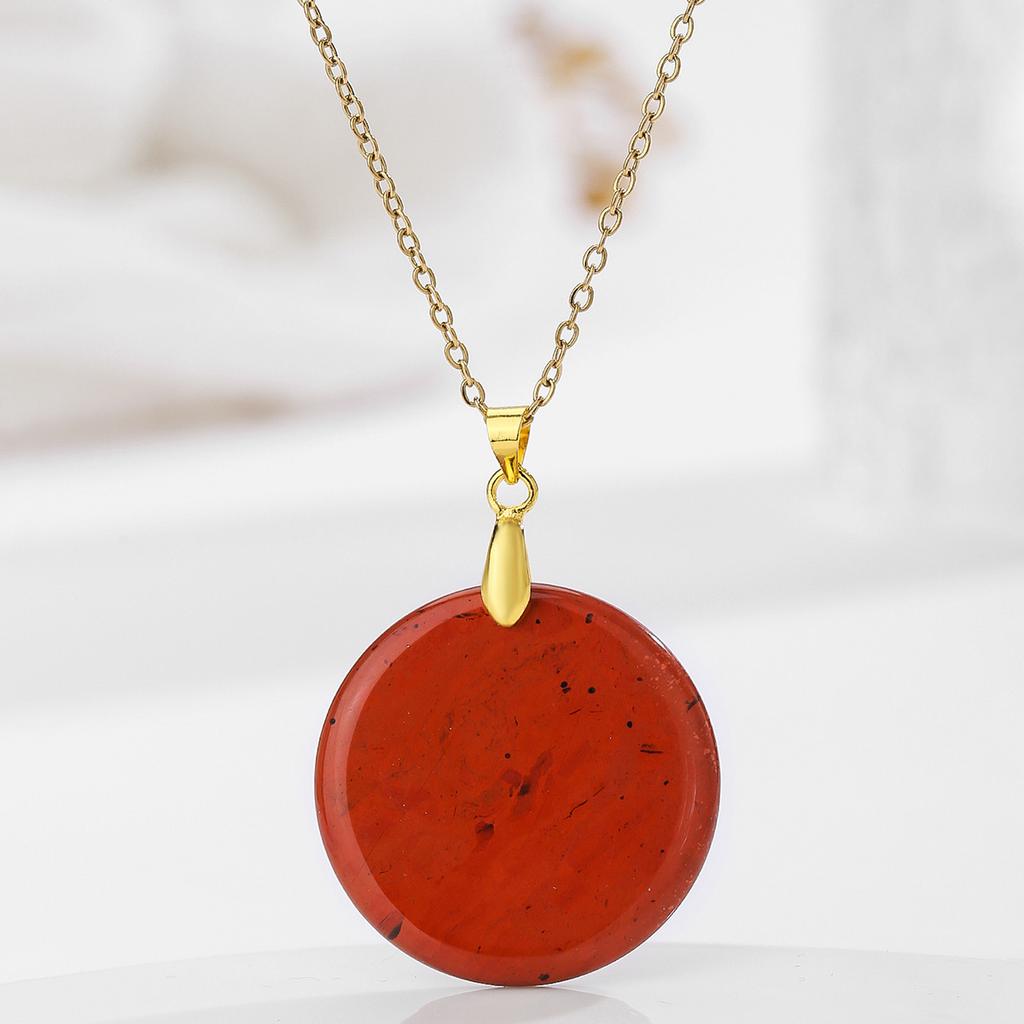 Natural Crystal Pendant, Pink Crystal Round Necklace, Insignia Necklace, Bohemian Jewelry