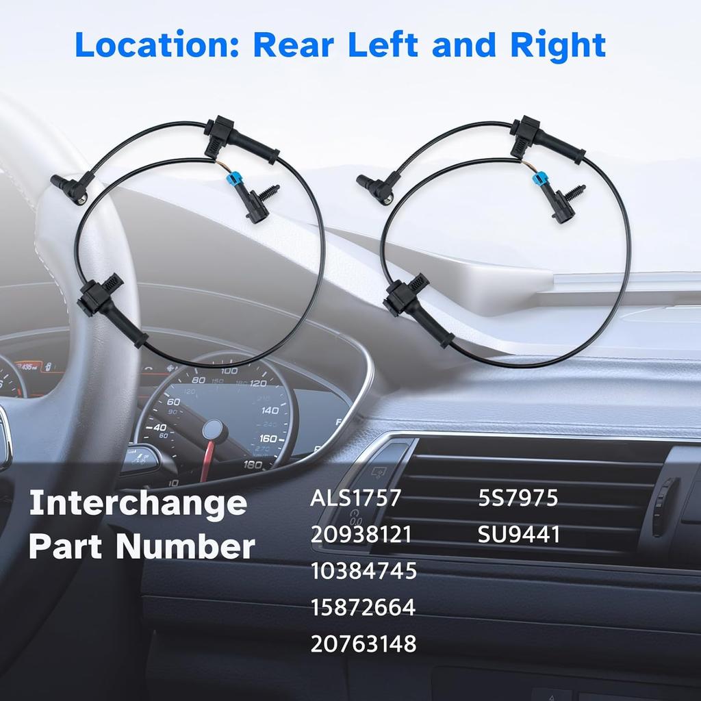 Rear ABS Wheel Speed Sensor Left Right Fit For 07-13 Chevy Silverado 1500 2500 3500 Cheyenne, GMC Sierra 2007 2008 2009 2010 2011 2012 2013, Driver
