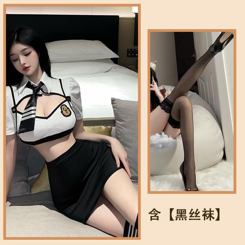 Sex underwear sexy flight attendant professional pure desire uniform low chest halter ultra short hip skirt temptation
