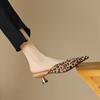 Fashion Leopord Women Sandals 2025 Summer Women Slippers Pointed Toe Thin Heel Women Shoes Sheep Suede Leather High Heels Handmade Mules