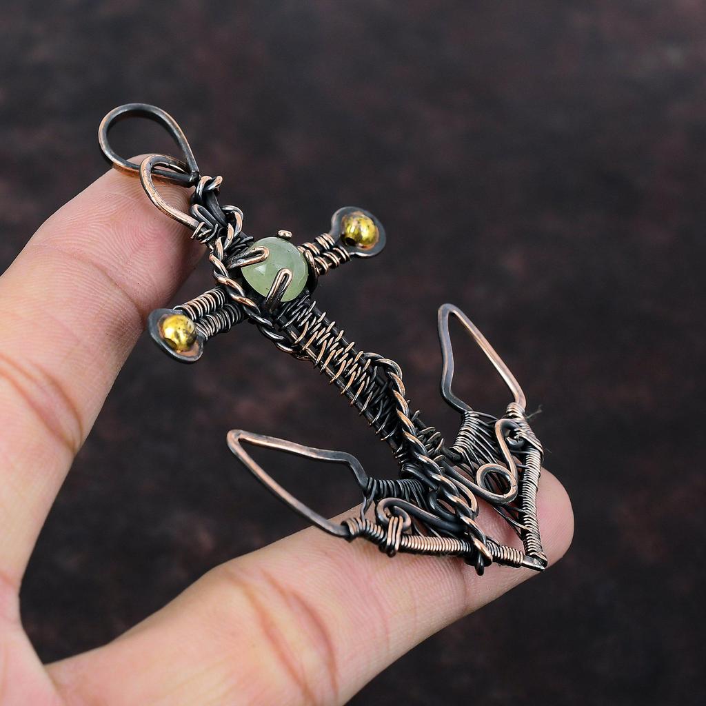 Prehnite Pendant Copper Wire Wrapped Pendant Anchor Jewelry Original Gemstone Pendant Beautiful Copper Jewelry Handmade Pendant Gift For Her
