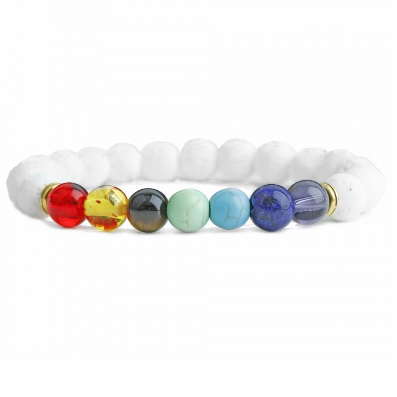 European Bestseller: Alloy & Volcanic Stone Beaded Bracelet with Seven-Color Stones