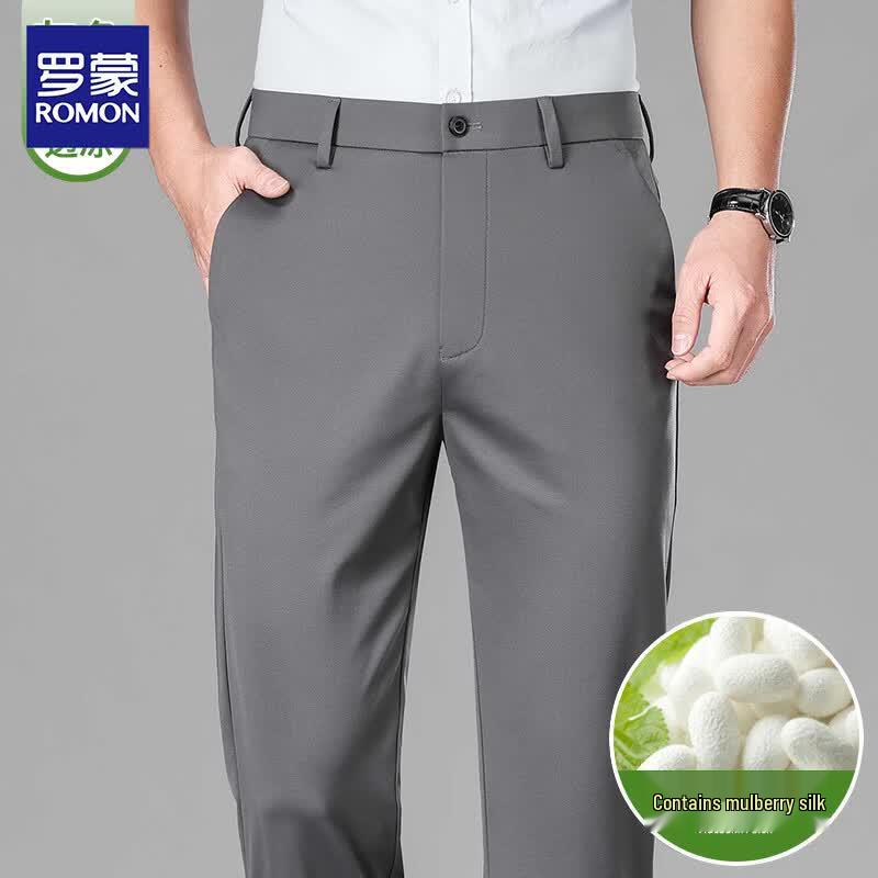 Romon Men s Luxury Silk Blend Ice Silk Straight Suit Pants 34