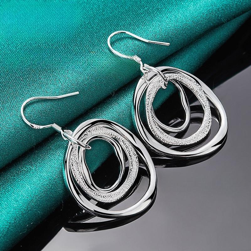 1Pair  Sterling Silver Circle Pendant Earrings Fashion Jewelry