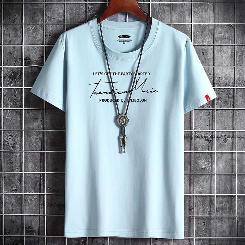 

Men s Casual Summer Short-Sleeve Round Neck Loose Printed T-shirt 5XL світло-синій колір