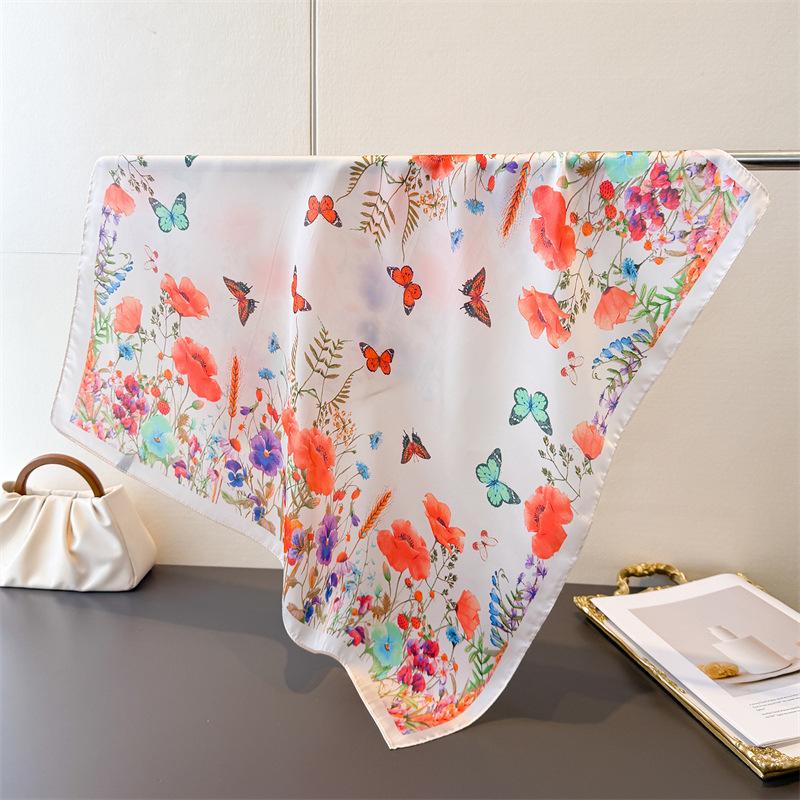 

Butterfly 70Cm Square Spring Summer Women Scarf Silk Satin Beach Scarves Shawl Headband Hijab Bandana Wrap Bufanda 70x70cm