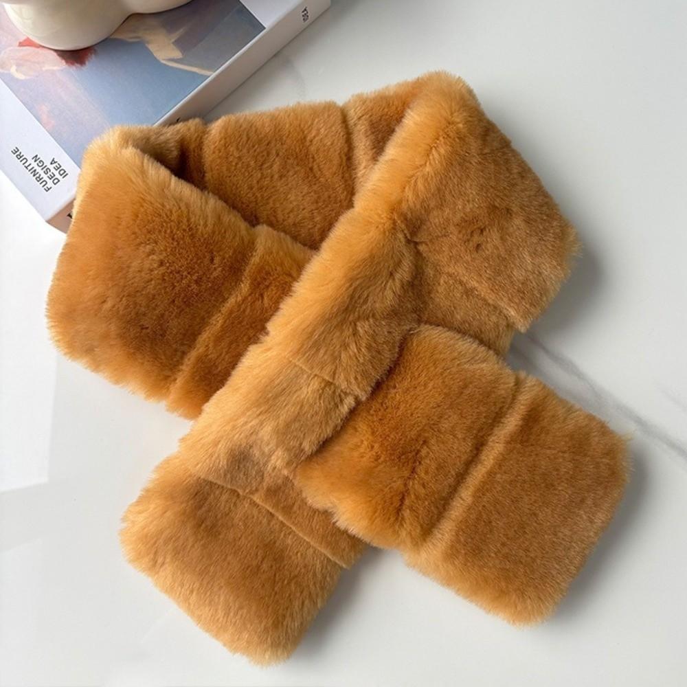 Soft Plush Cross Scarf Furry Winter Collar Scarf Korean Style Neck Scarf Women Girl