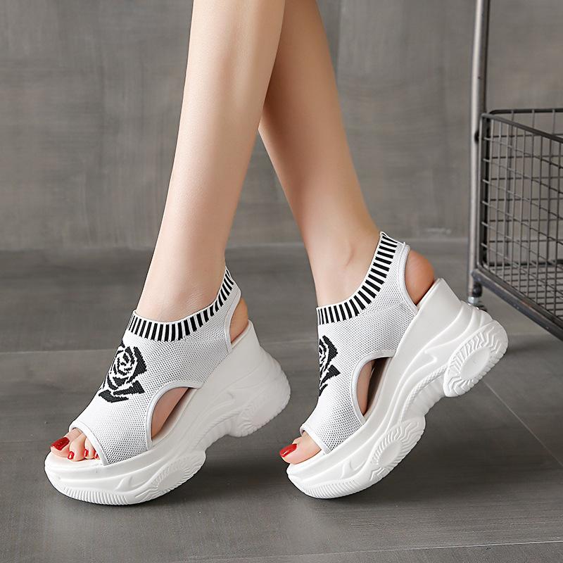 Fashion Open Toe Muffins shoe Comfort Shoes for Women Female Sandal 2025 Summer Large Size Strappy Heels Peep Flat Girls New Elastic Ban