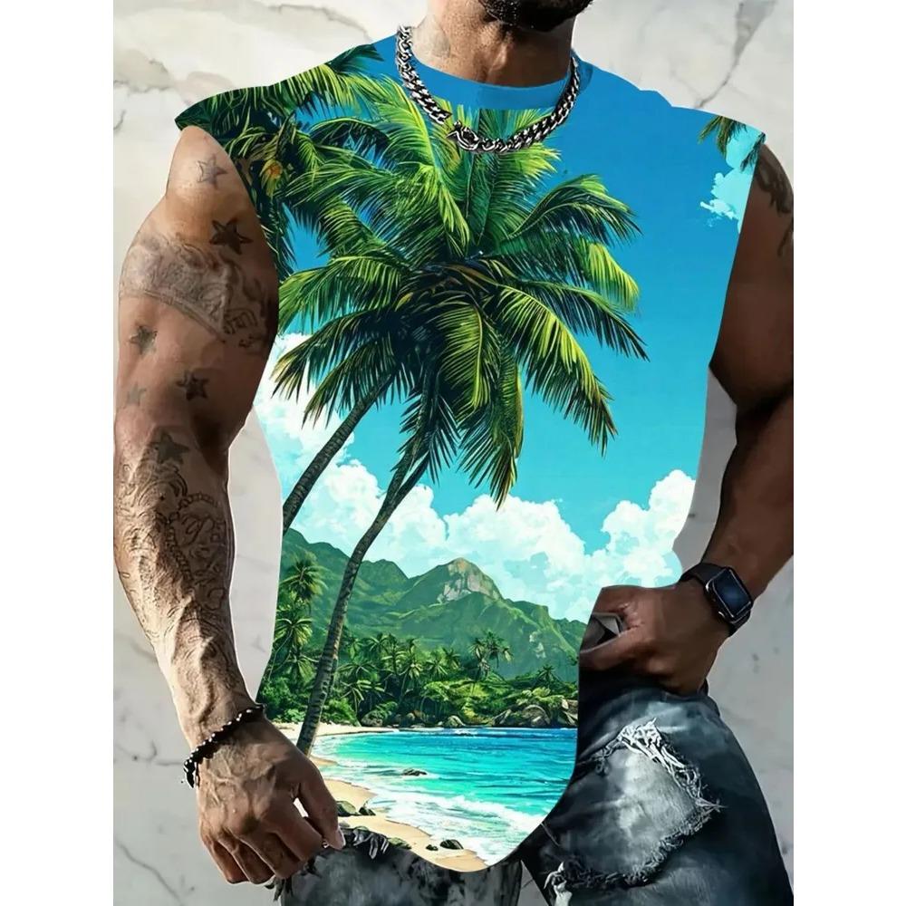 Fashionable Comfortable Sleeveless Tree Pattern Vest 3D Print Streetwear Tops Loose Casual Sport Breathable Oversized Round Neck Vest