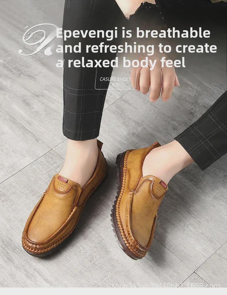 Men's 2025 Four Seasons Soft Leather Slip-On Loafers - Genuine Leather Casual Business Shoes with Soft Soles.