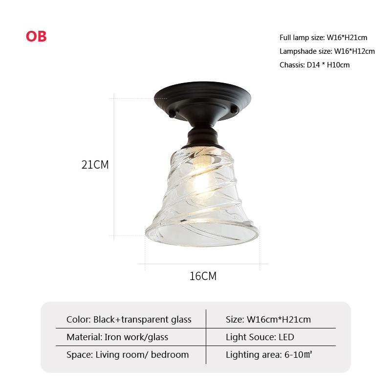 American Retro Ceiling Light Single Head Glass Cover Aisle Lighting Bedroom Corridor Staircase Balcony Creative Decor Lamp