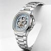 Skeleton Mechanical Watches Rose Gold Case Diamond Bezel Luminous Waterproof Fluororubber Strap Watch