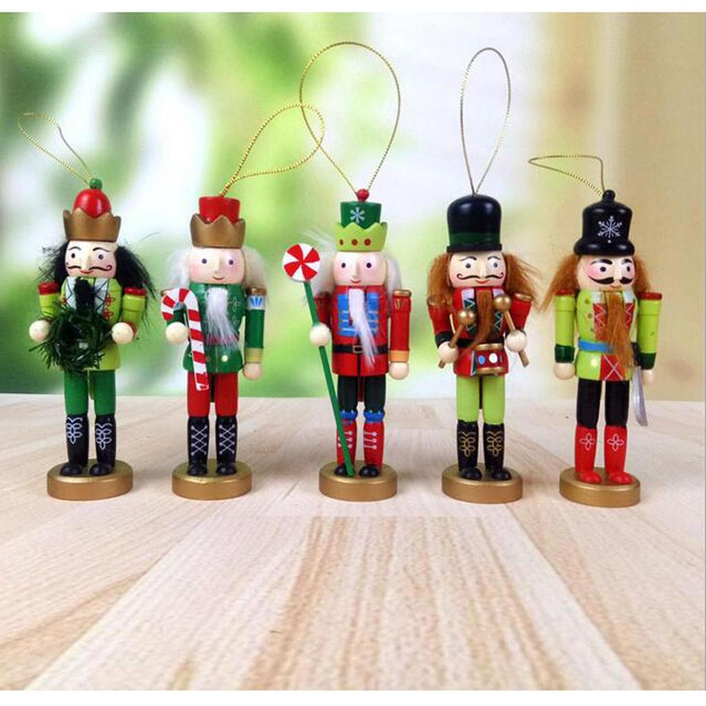 Christmas Nutcrackers Hanging Ornament Wooden Soldier Figures Doll Christmas Tree Hanging Ornaments with Package Box