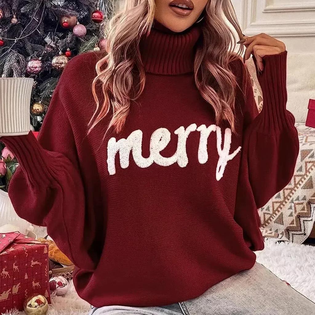 Knitted Women Turtleneck Sweater Loose Pullover Female Jumper Elegant Winter Warm Spring New Year Trendy Christmas Sweater