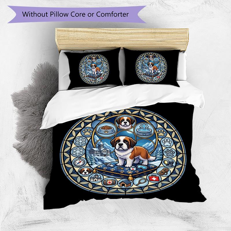 Winter Dog Iconography Pattern Bedding,Quilt Set Quilt Cover Pillowcase Home Birthday Gift (1*duvet Cover+2*pillowcase,without Core)