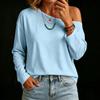 Women's Casual Long Sleeve Loose Fit T-Shirt with Asymmetrical Neckline Color