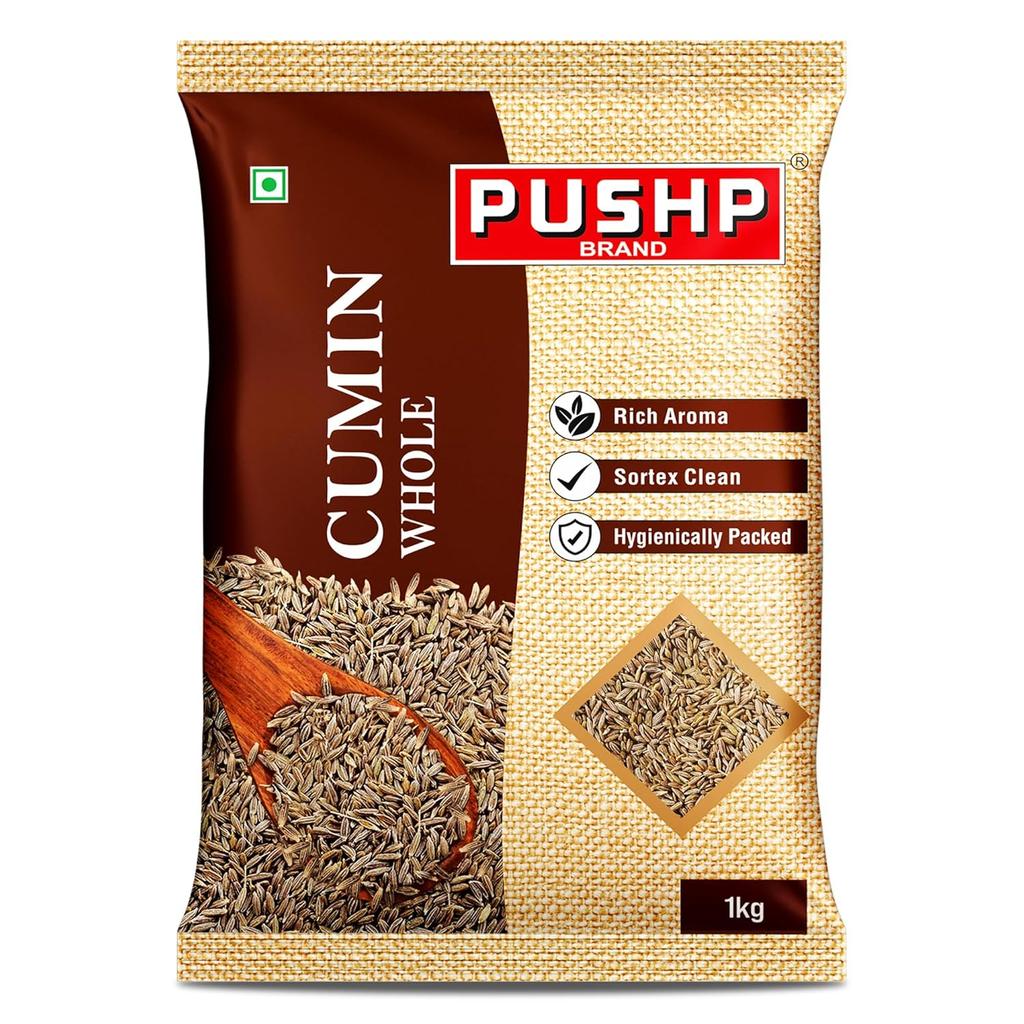 Pushp Whole Cumin Seeds Premium Quality Jeera For Authentic Indian Cooking Aromatic Flavorful Seasoning 1kg Pack Of 1