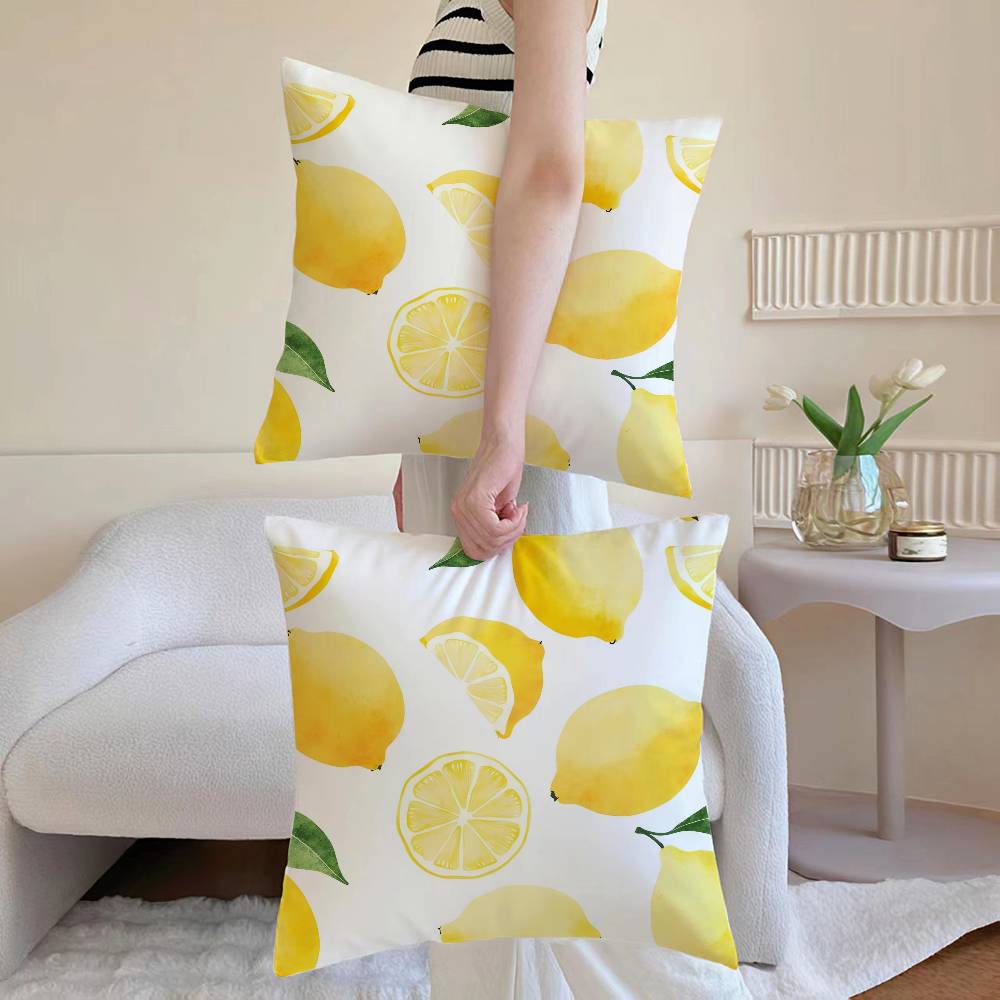 Refreshing Lemon - Floral Delight Pillow Case Anti-dustmite Pillowcase Invisible Zipper Silky Short Plush Sofa Cushion Cover