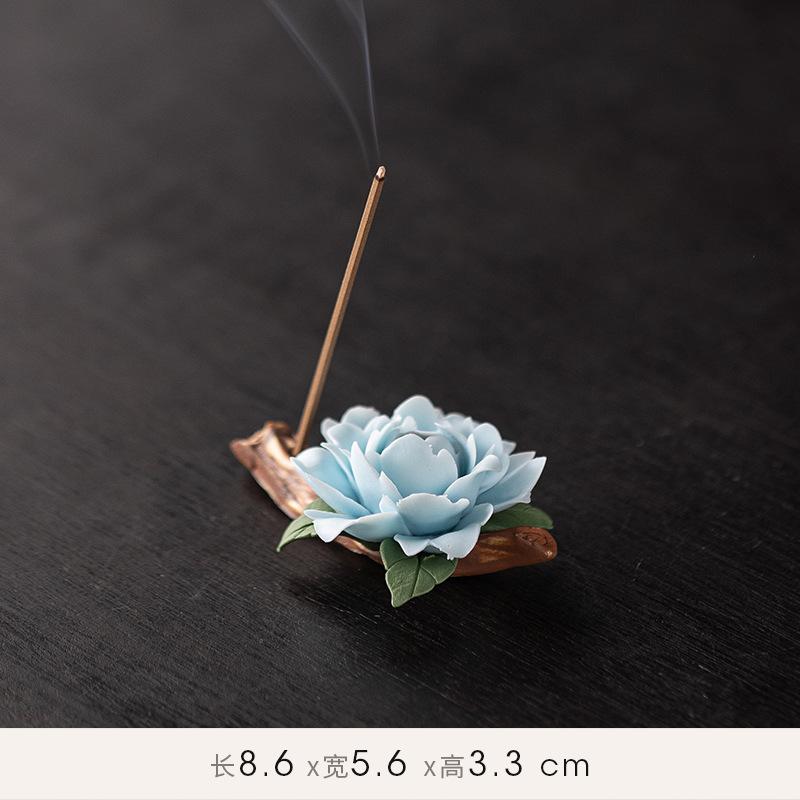 Zen Ceramic Censer Handicrafts Home Ornaments Peonies Incense Burner Flower Incense Stick Holder Home Office Table Decoration
