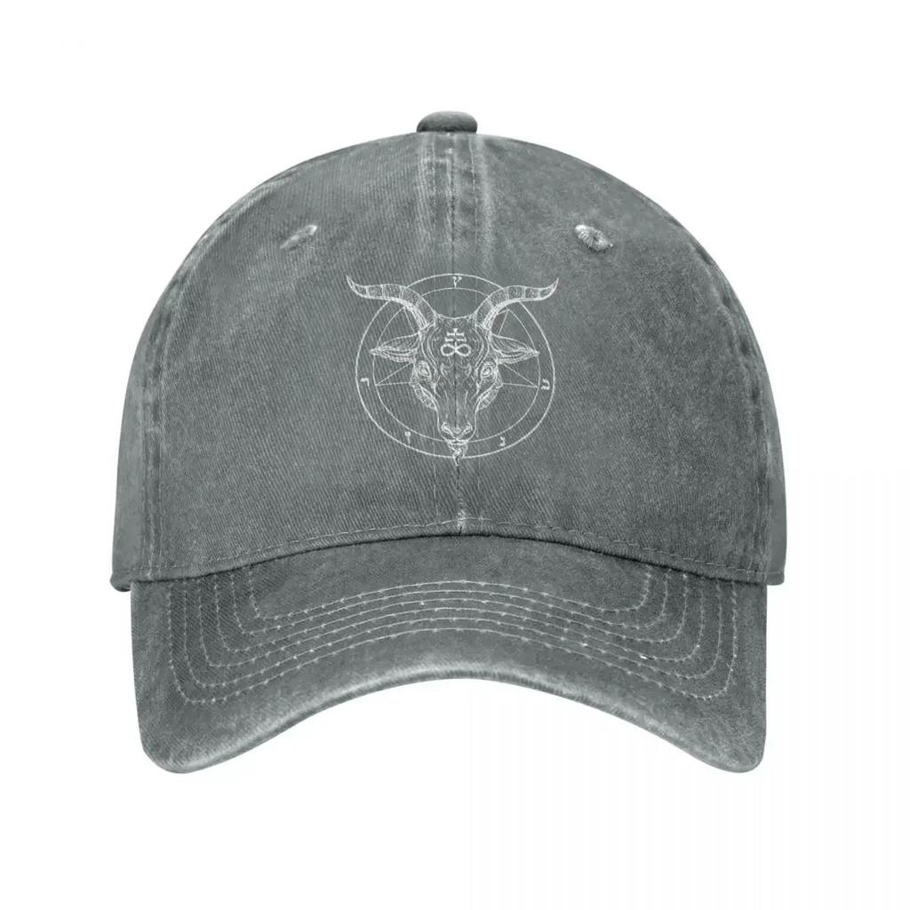 Baphomet Tête de Bouc Pentagramme Casquettes de Baseball Vintage Denim Usé Lavé Couvre-chef Unisexe Femmes Chapeaux de Casquette pour la Course en Plein air le Golf