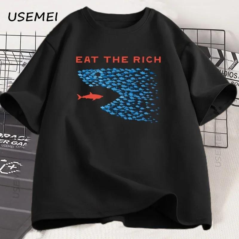 Eat The Rich T-Shirt Unisex Unisex Lustiges Baumwoll-Kurzarm-T-Shirt Streetwear Bedrucktes T-Shirt Lässige Lustige Oberteile Herrenkleidung