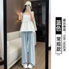 Women's High Rise Wide Leg Pants Straight Loose Lazy Style Ice Silk Draping Long Trousers Spring Autumn