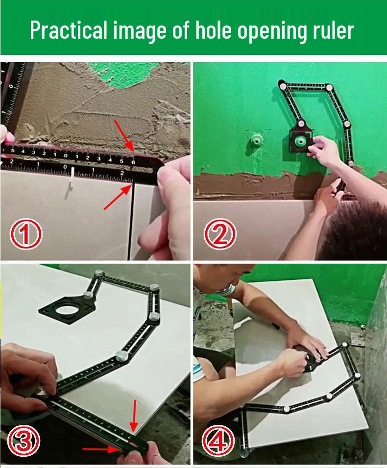 Universal Precision Tile Hole Opener & Multi-Purpose Six-Fold Ruler