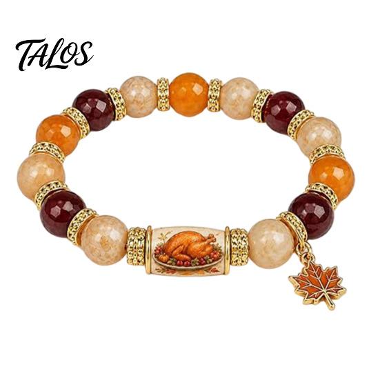 Retro Perlen Stretch-Armband Thanksgiving für Frauen, Feiertagsperlen mit Festival-Geschenk Familie Ahornblatt-Anhänger, Elastischer Herbsternte Schmuck Dekorativ