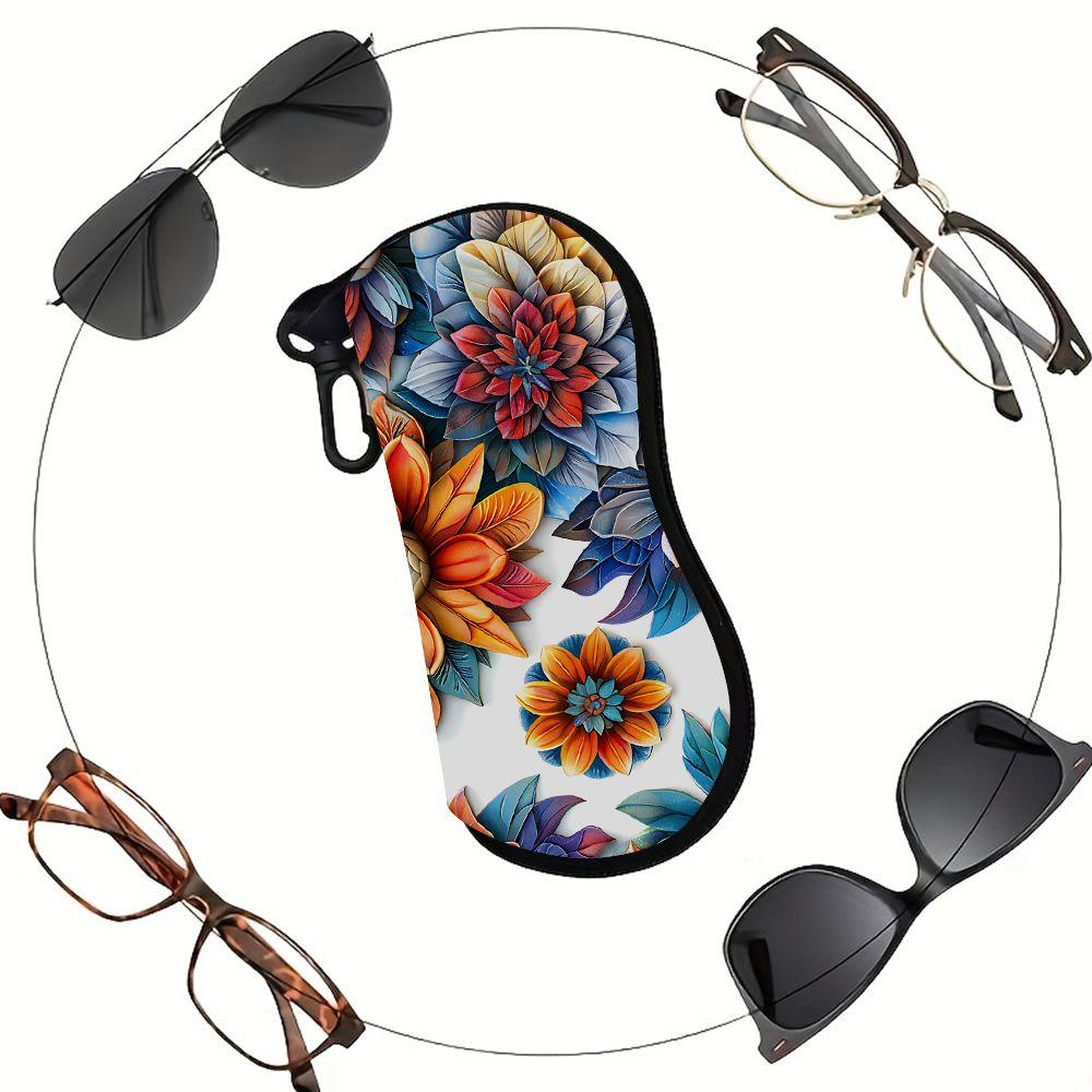 Vibrant Floral Pattern Protective Sunglasses Case, Colorful Botanical Print Eyewear Storage Pouch, Lightweight Zipper Spectacle Holder, Travel Accesso