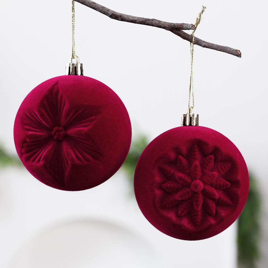 Flocked Velvet Christmas Ball Set - Embossed Decorative Tree Ornaments