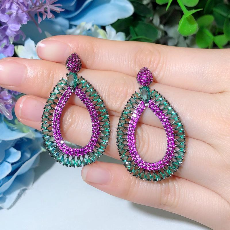 WWJ Trendy Black Golden Color Jewellery Inlay Zirconia Pear Shape Earrings
