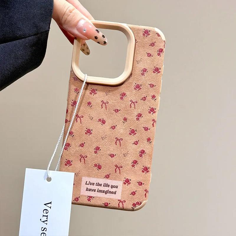 

Brown Leather Pattern Small Floral Bow Suitable for IPhone 16promax Mobile Phone Case Apple 15plus Apple 16