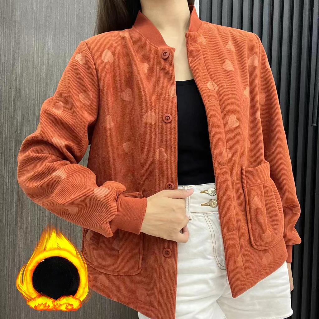 Casual Versatile Autumn Winter Mom's Fleece Lined Thickened Cotton Coat Middle Aged and Elderly Baseball Style Jacket