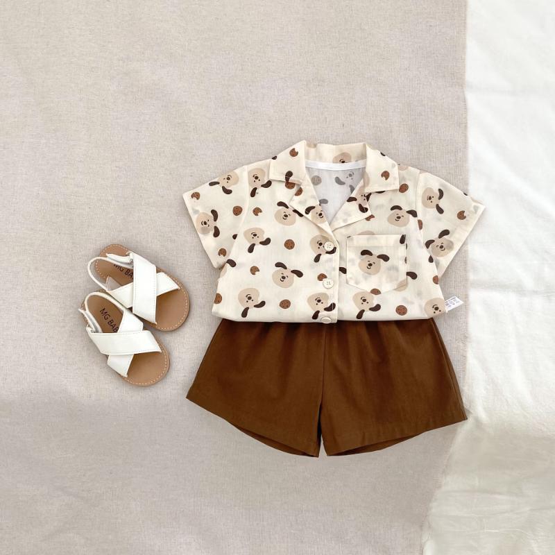 Baby Boys  Puppy Print Short Sleeve Shirt & Shorts Set 120CM