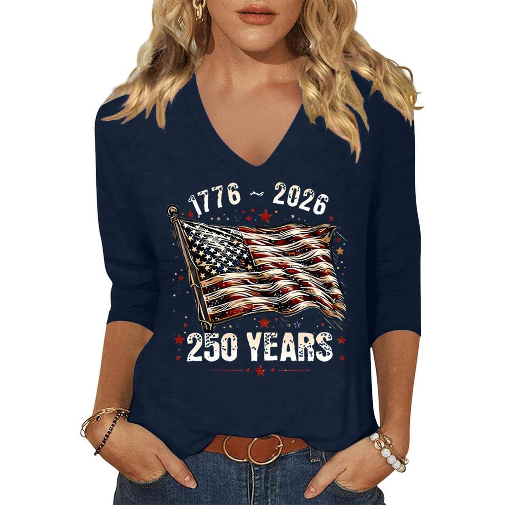 Women's Fashion Casual Independence Day Print Top