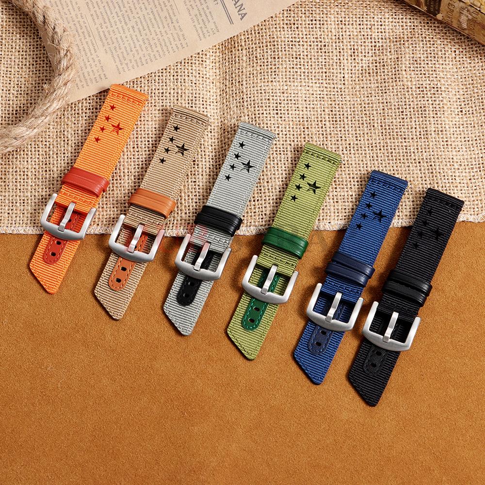 18/20/22mm Nylon Watch Band Star Holes Weave Soft Strap Military Sport Bracelet for Seiko Quick Release Universal Wristband