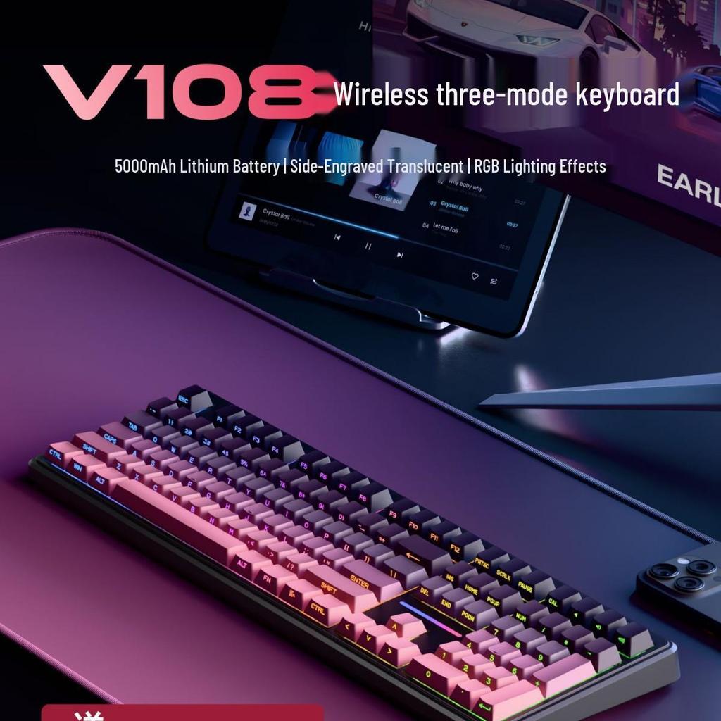 QianXingZhe V108 Wireless Bluetooth Three-Mode Quiet Mechanical Keyboard for Office, Gaming & E-sports.