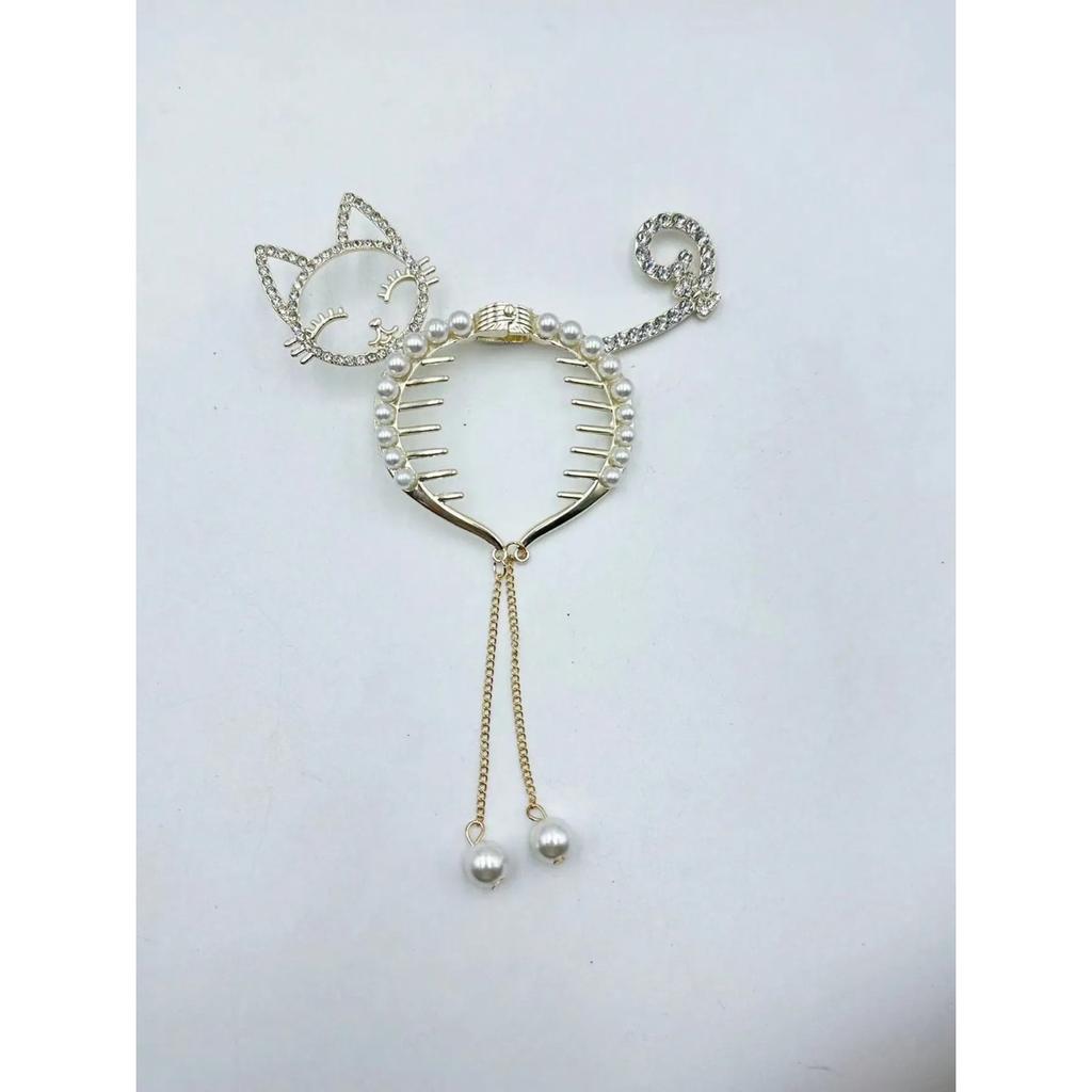 1Pcs Fashion Cute Little Cat Pearl Card Ventilation Hair Claws For Women Hair Accessories