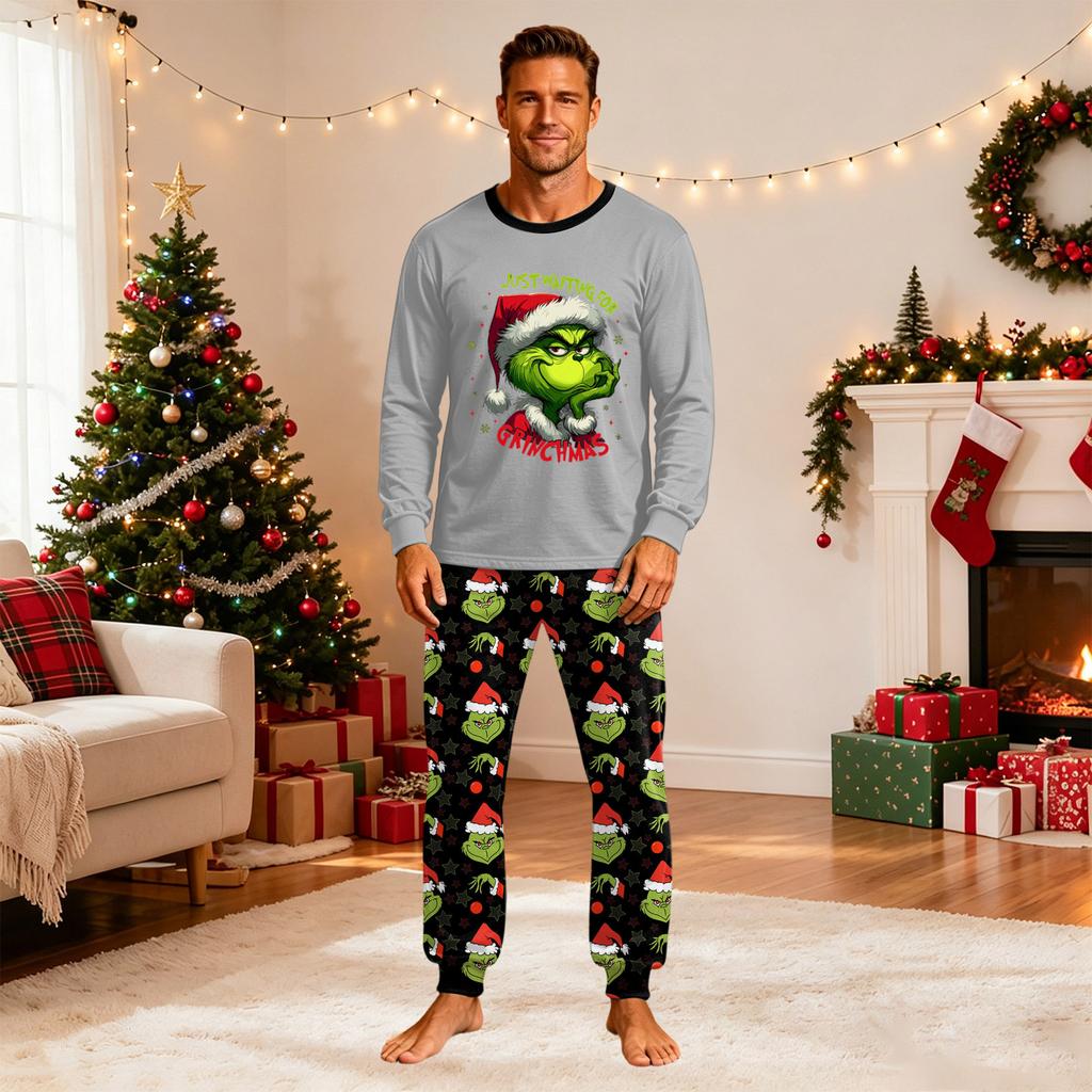 Juleprint Familie Matchende Pyjamasæt med Rund Hals Langærmet Top og Lange Bukser