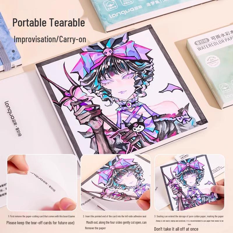 Carnet de schițe acuarelă Fructe Albastre: 300g Bumbac, Pagini Perforate, Colecție Pești, Caiet Gol