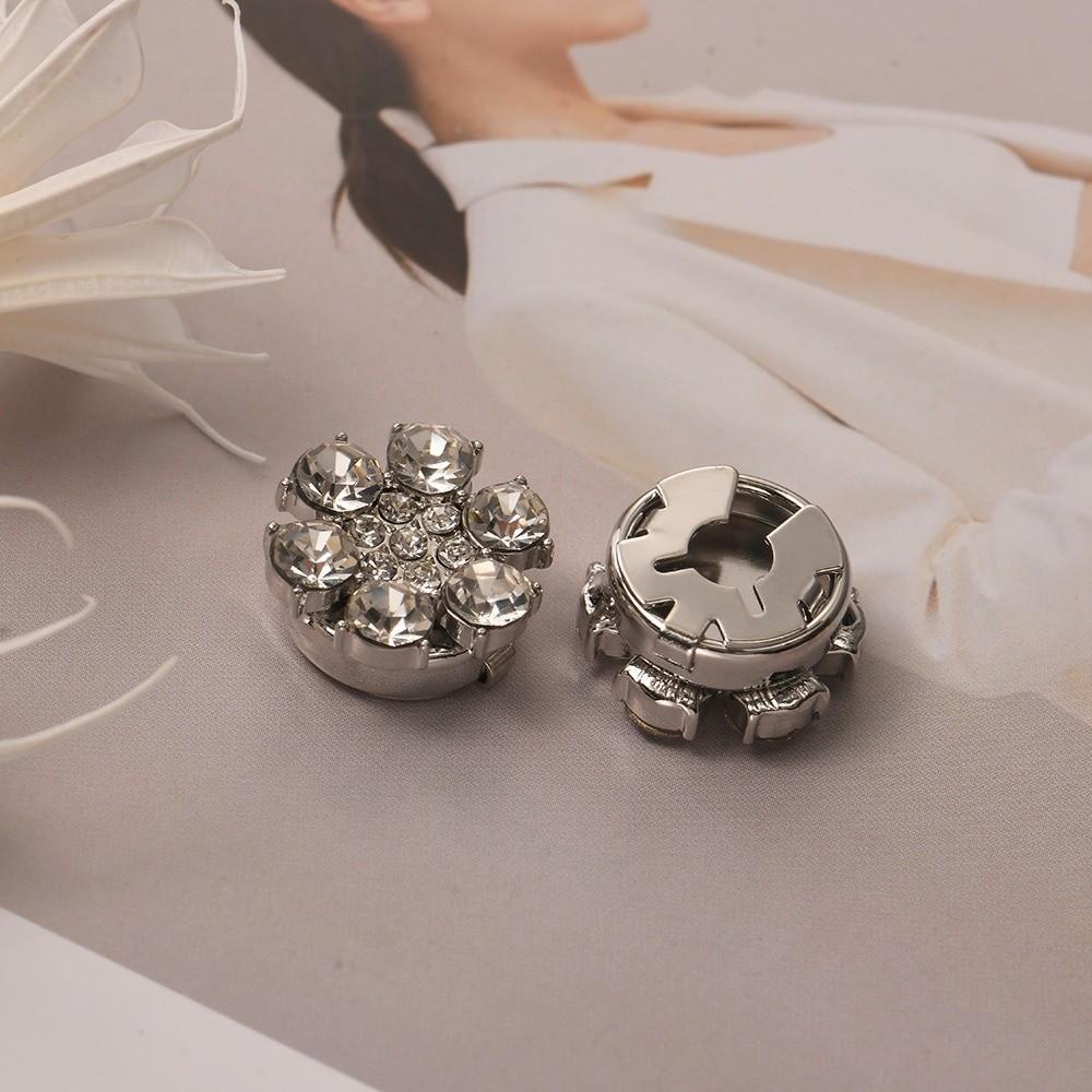 Brass Base Flower Sleeve Button Rhinestone Button Cover Clip  Suit Accessories