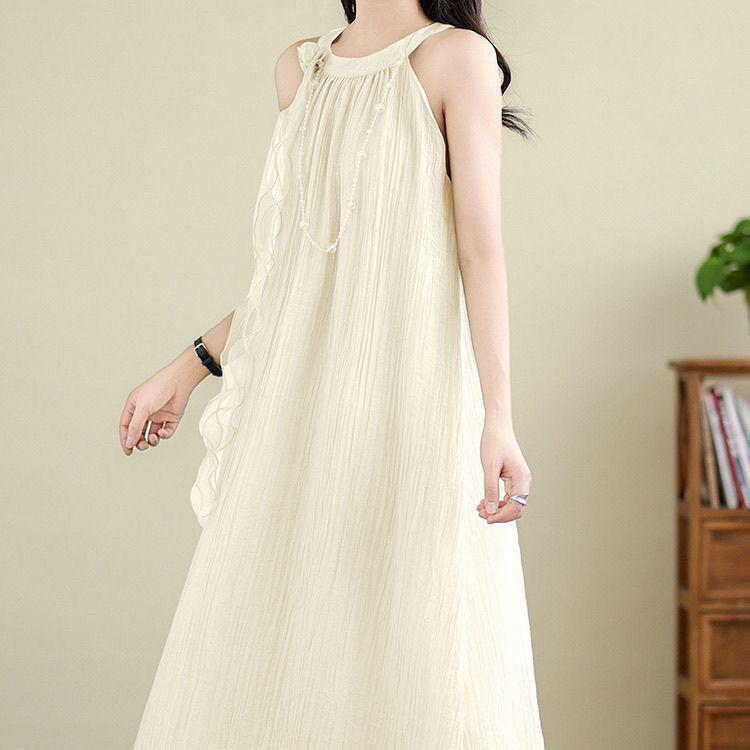 French Resort Sleeveless Slimming Long Dress - Summer 2026, Cinched Waist M: 100-115 Jin абрикосовый