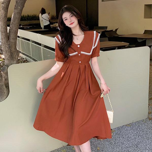 

Women s Summer French Retro Lace Short-Sleeve A-Line Dress with Turn-Down Collar and Waist-Slimming Hepburn Style. 3XL Premium
