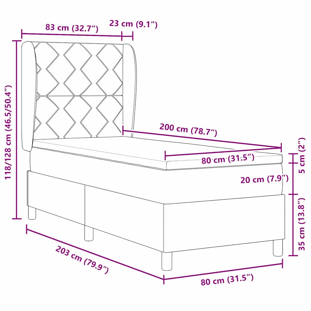 Box Spring Bed with Mattress Dark Blue 200 x 80 cm Velvet