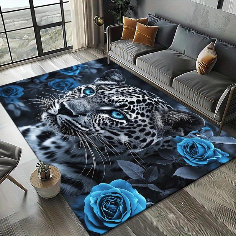 Blue Rose Leopard Carpet, Crystal Velvet, Non Slip, Fashion Bedroom Living Room Decor, Stylish Home Accent